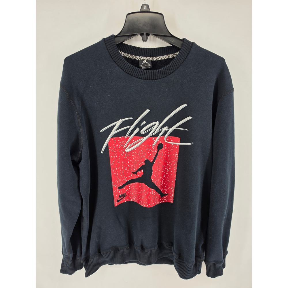 Jordan Flight Mens Black Graphic Crewneck Sweatshirt Jumpman Fleece XL